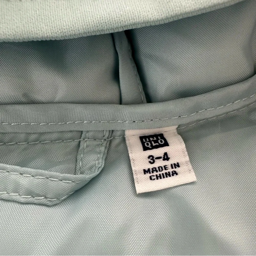 Uniqlo Girls 3-4‎ Aqua Blue zip up Quilted Puffer Jacket Hood Winter Packable